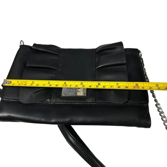 Nicole Miller black vegan leather ruffle and chain embellished crossbody purse - Picture 7 of 8